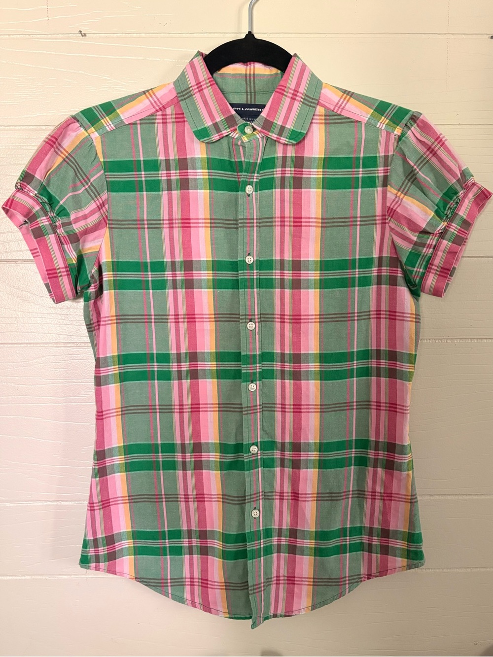 Polo Ralph Lauren Sport Pink Green Plaid Puffed Short-Sleeve Button-Down Shirt 4